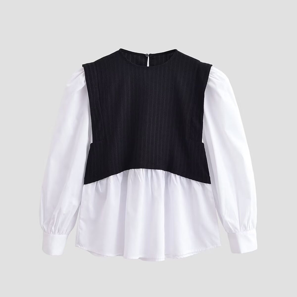 The Monochrome Bishop-Sleeve Vest Top