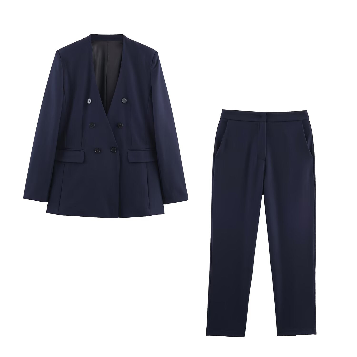 Collarless suit jacket+pants set