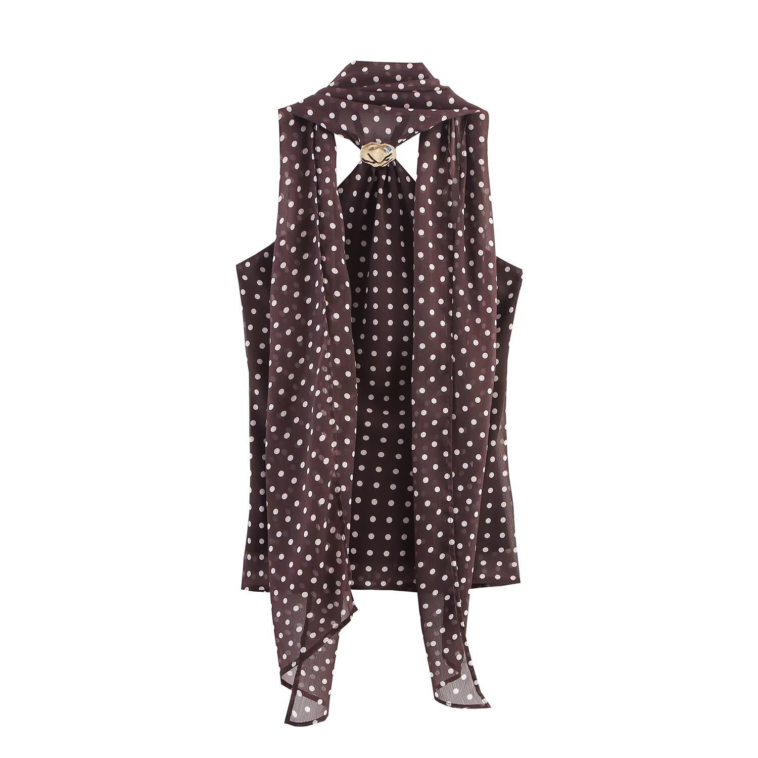 Wave point attached material hanging neck collar top