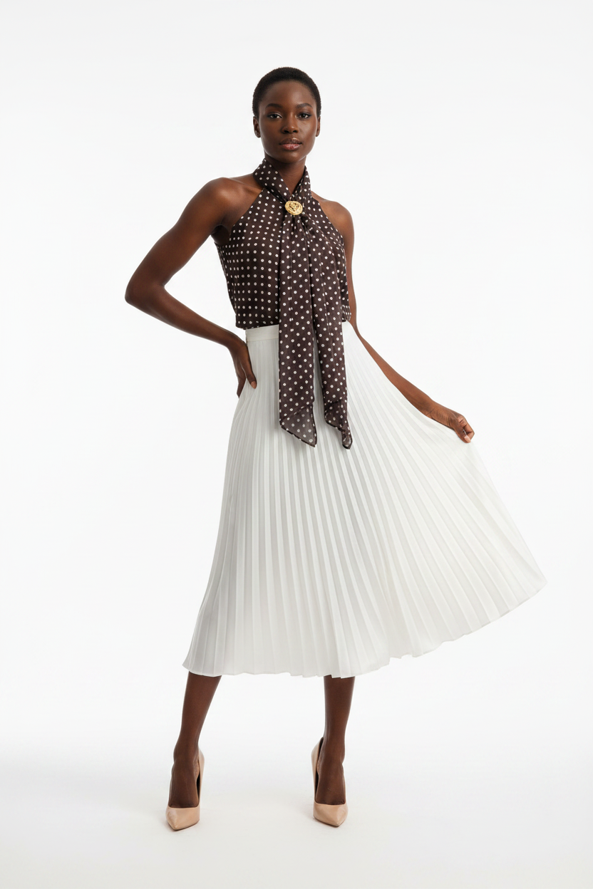 Wave point attached material hanging neck collar top