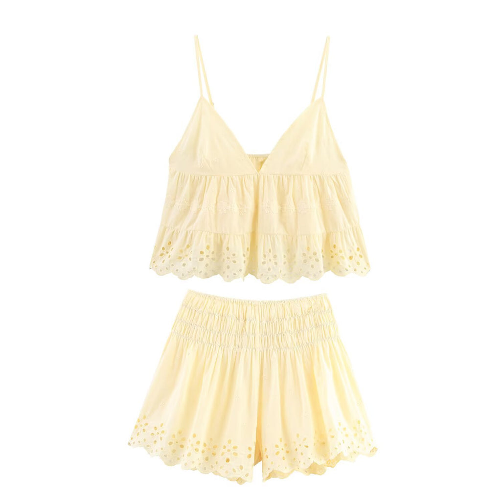 Salma Embroidered Poplin Top+Embroidered Shorts Set