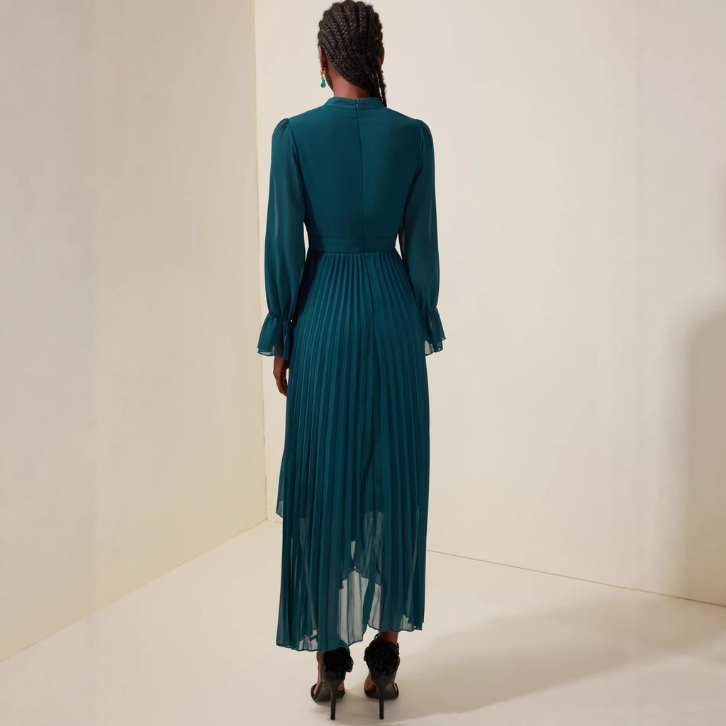 Laura Pleated Midi Dress with Long Sleeves
