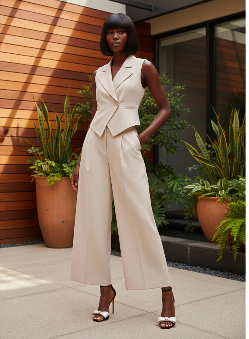 Short sleeved+straight leg pants set