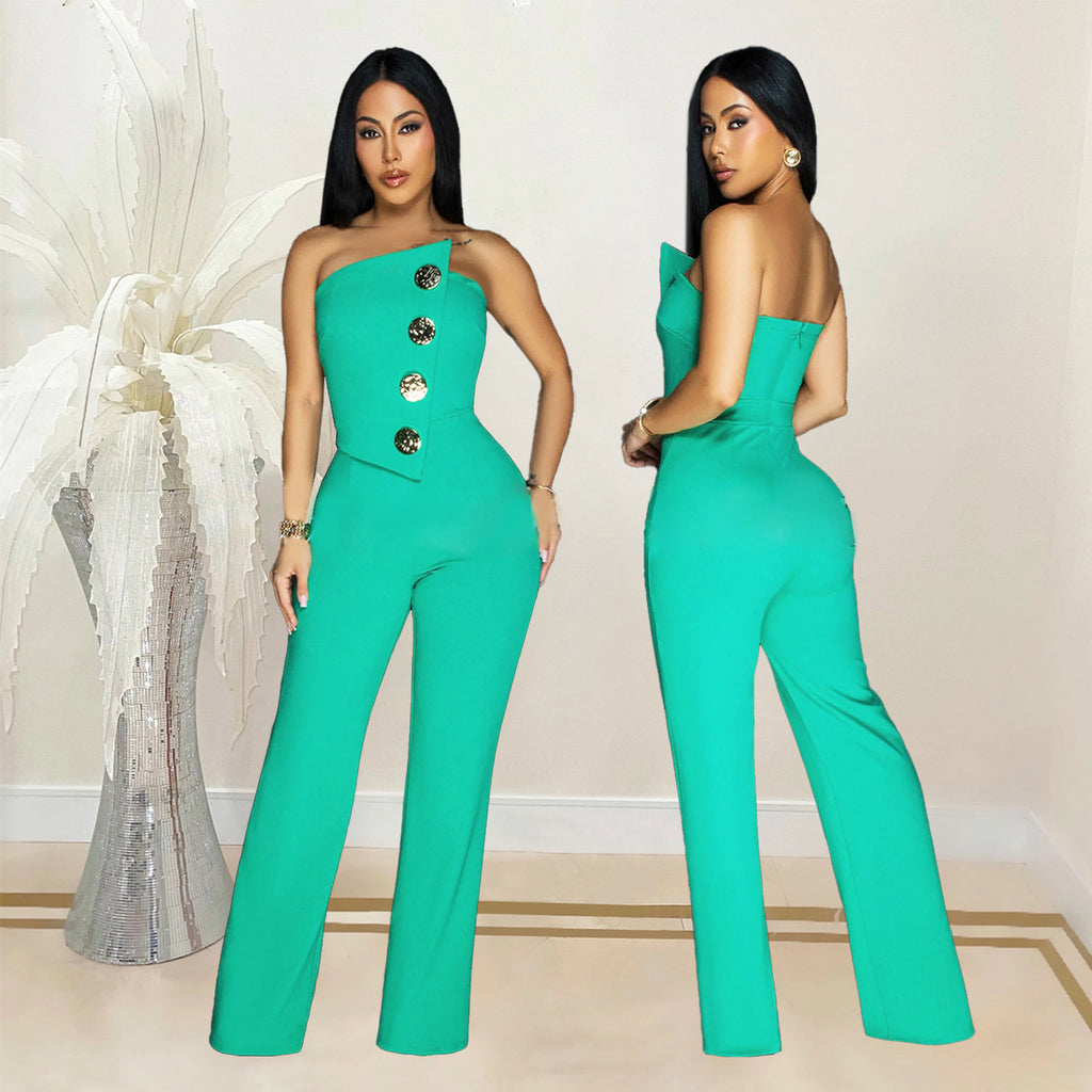 Fashion Women's Sleeveless Buttoned Jumpsuit Long Pants