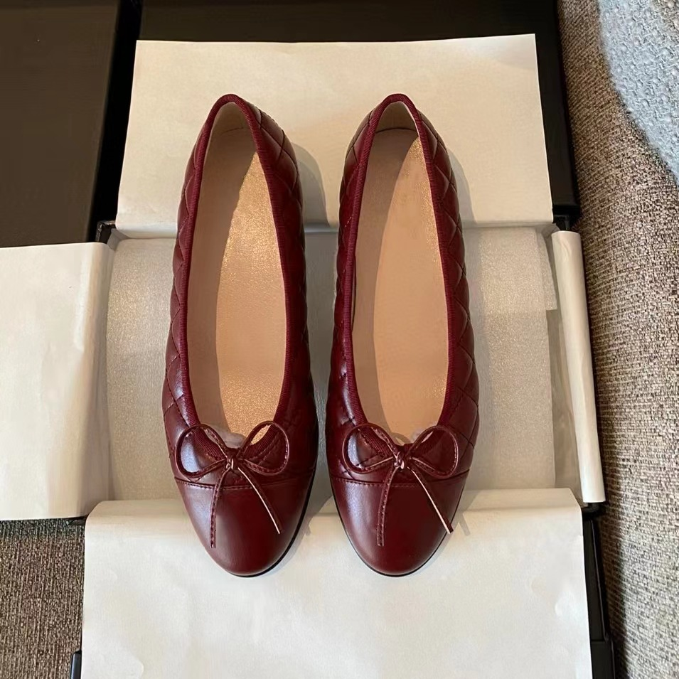 Ballet Flat Shoes Women Charming Classic Bow Slip-On Low Heel Plain Shoes