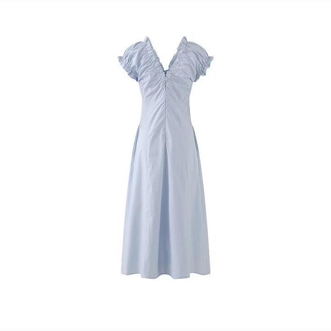 French Hepburn style design pleated pocket dress