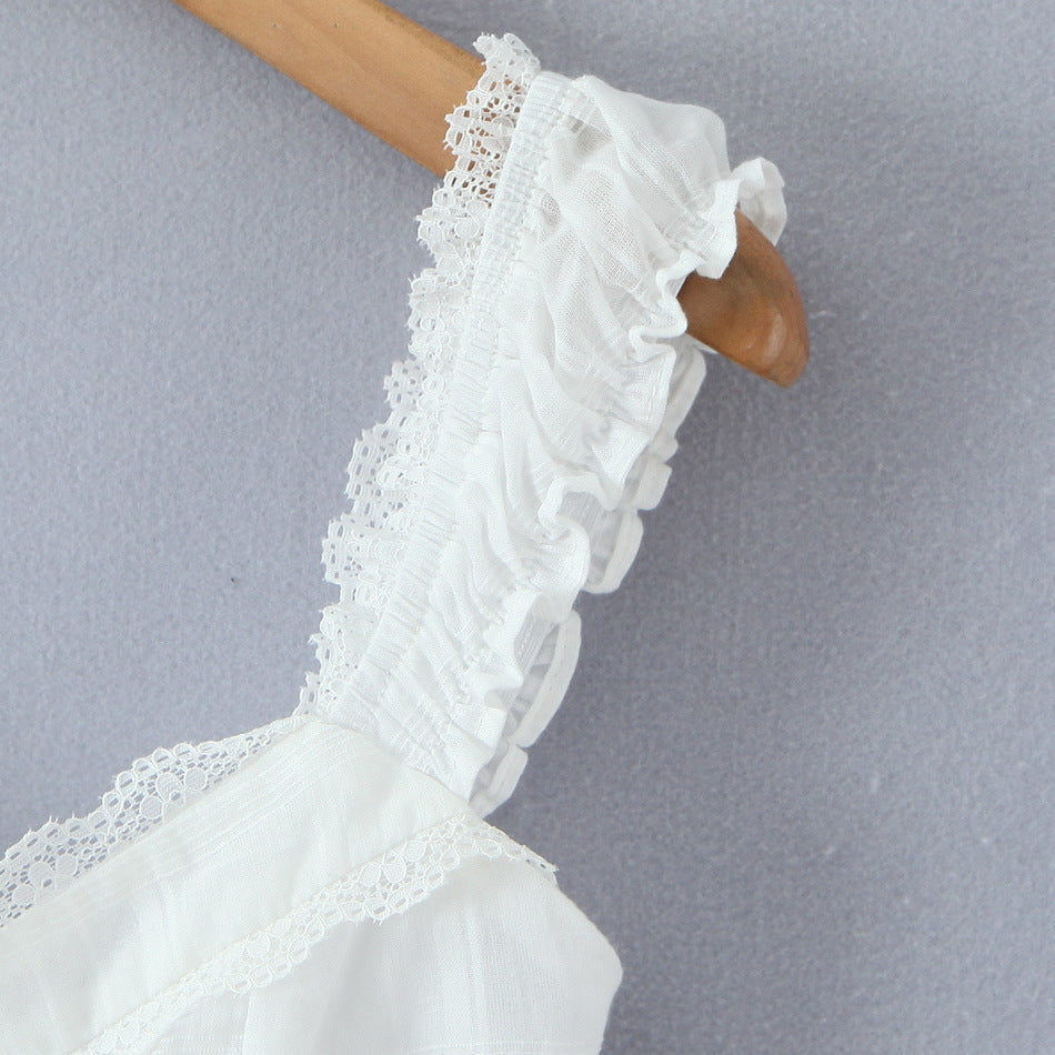 Lace patchwork back elastic slim fit top