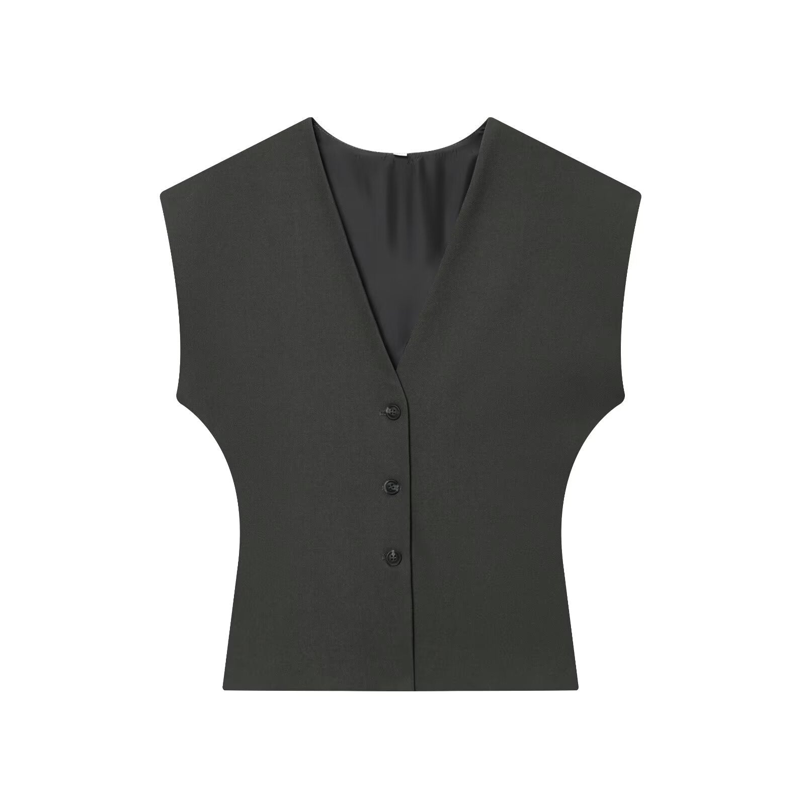 Style Women's V-Neck Wide Sleeve Fine Stripe Vest with High Waist Plea