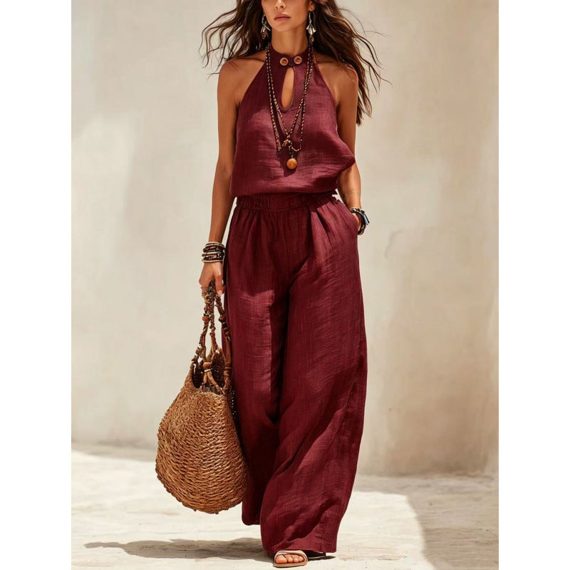 Mathilda Sleeveless Halter Neck Wide Leg Jumpsuit
