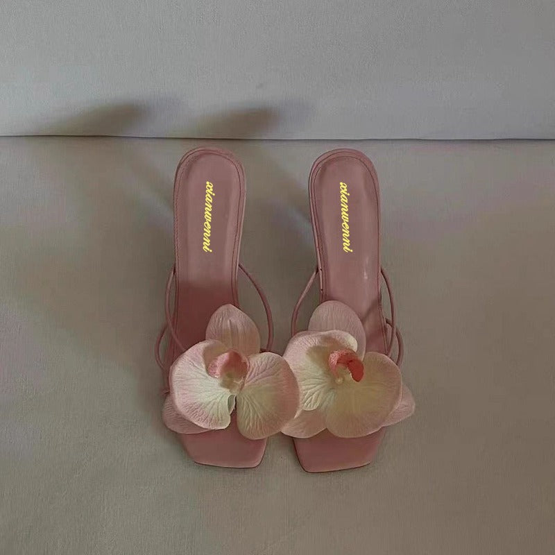 Flower toe high heels slippers, summer dress matching, wearing high heels sandals