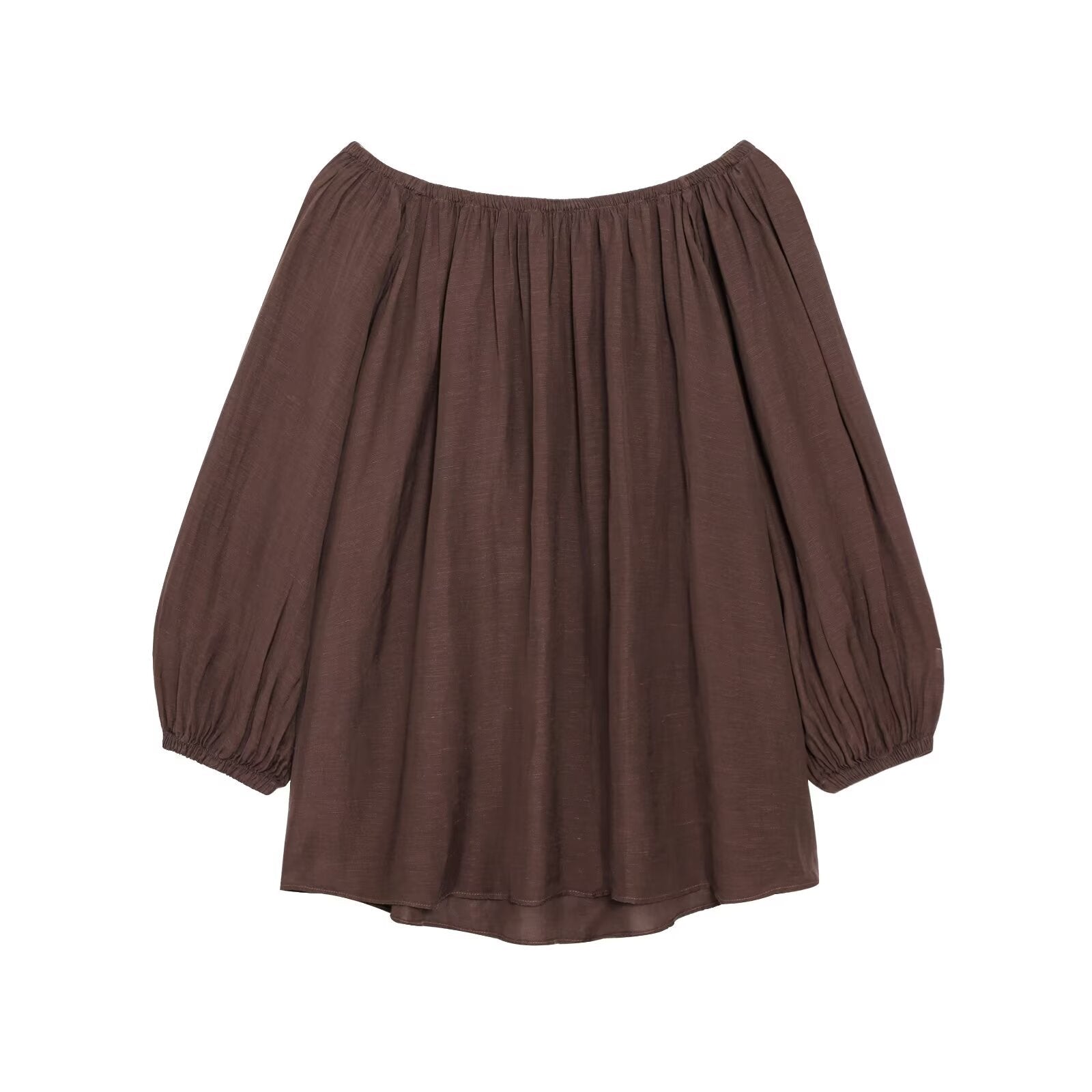 "Sahara "Espresso Off the Shoulder Bardot Balloon Sleeve Two-Piece Set