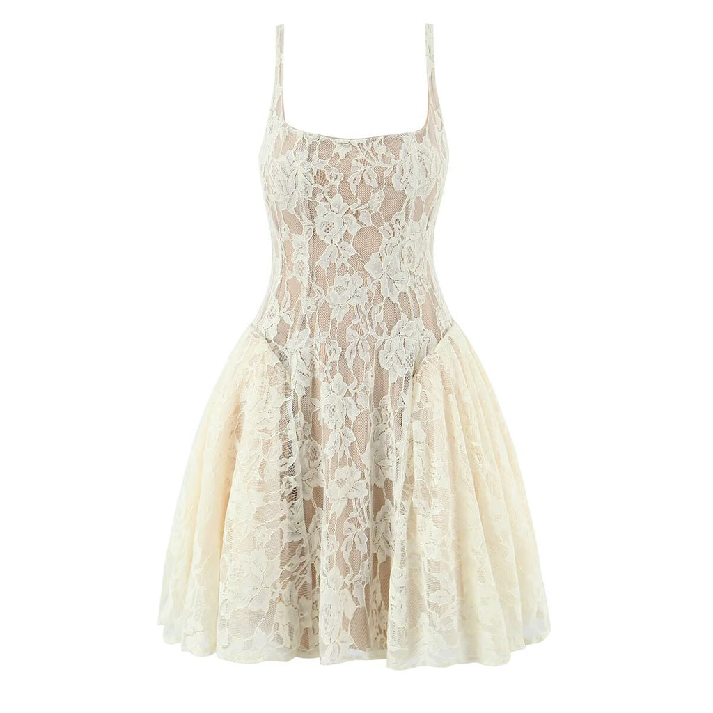 Amina  elegant camisole slimming low cut lace dress