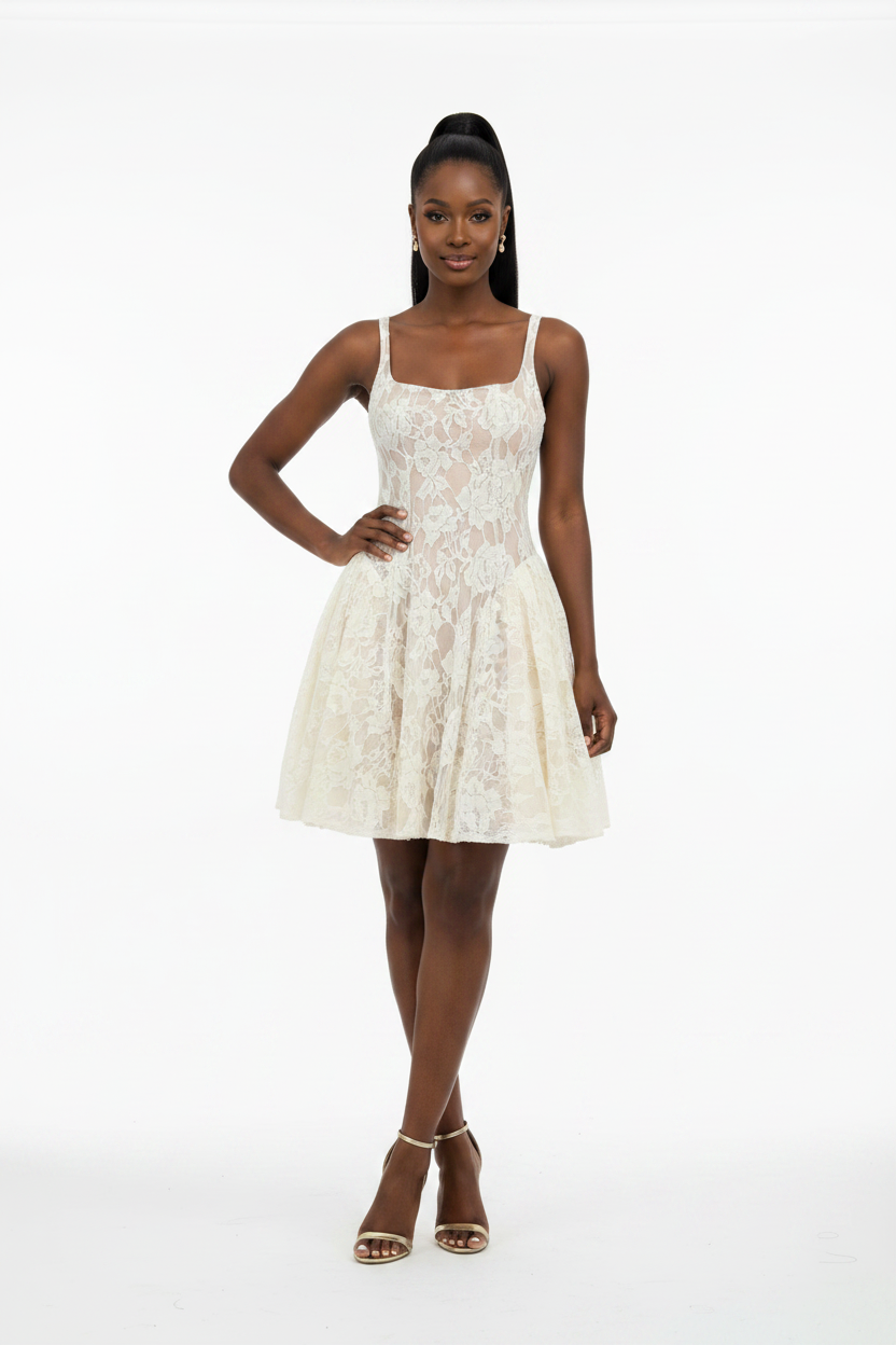 Amina  elegant camisole slimming low cut lace dress