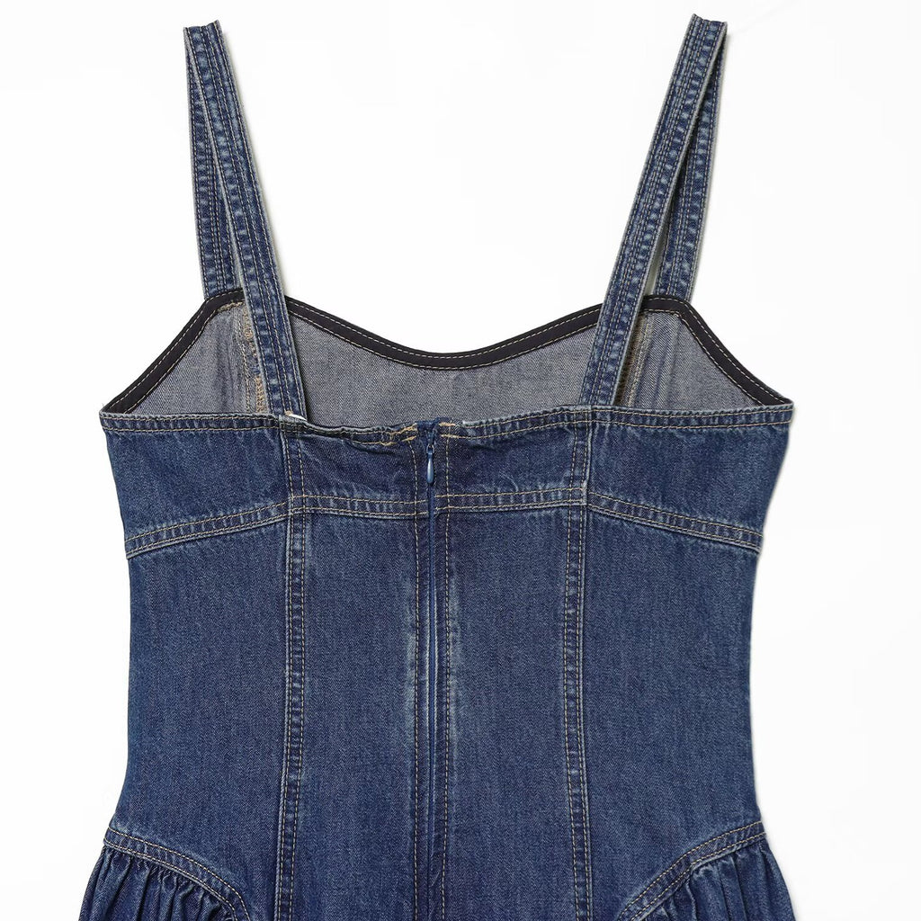 Lisa Casual flared skirt denim camisole skirt