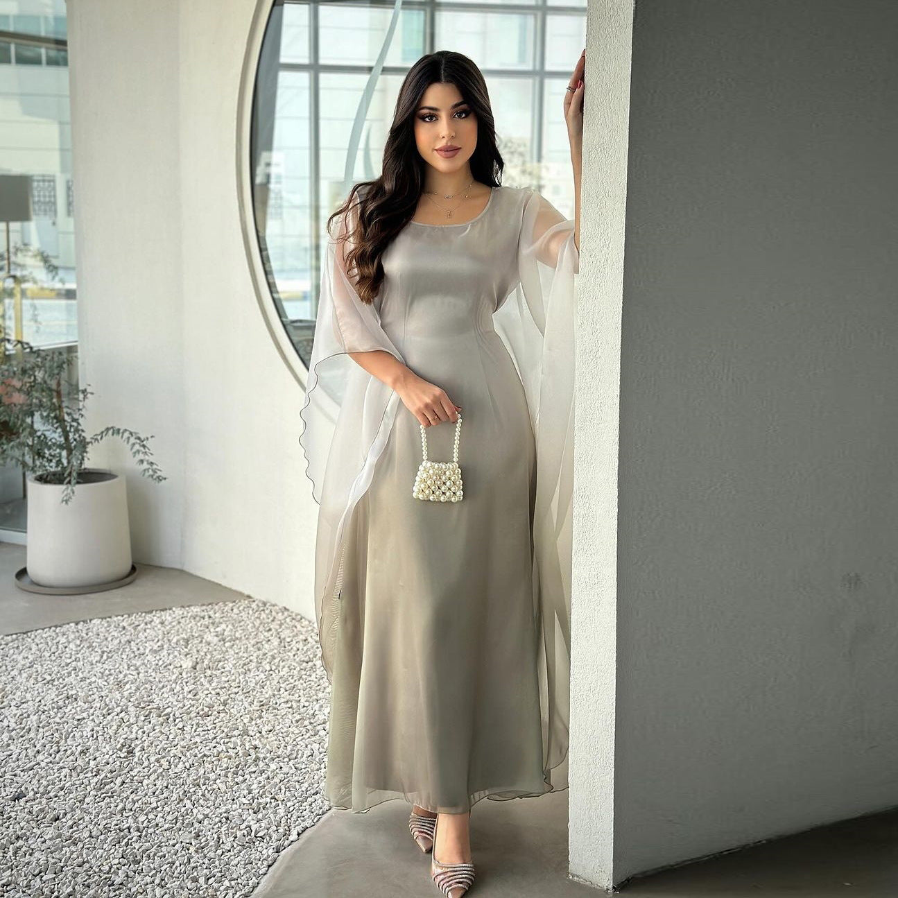 Gradient Satin  One Size Loose Fit with Cinched Waist Dress
