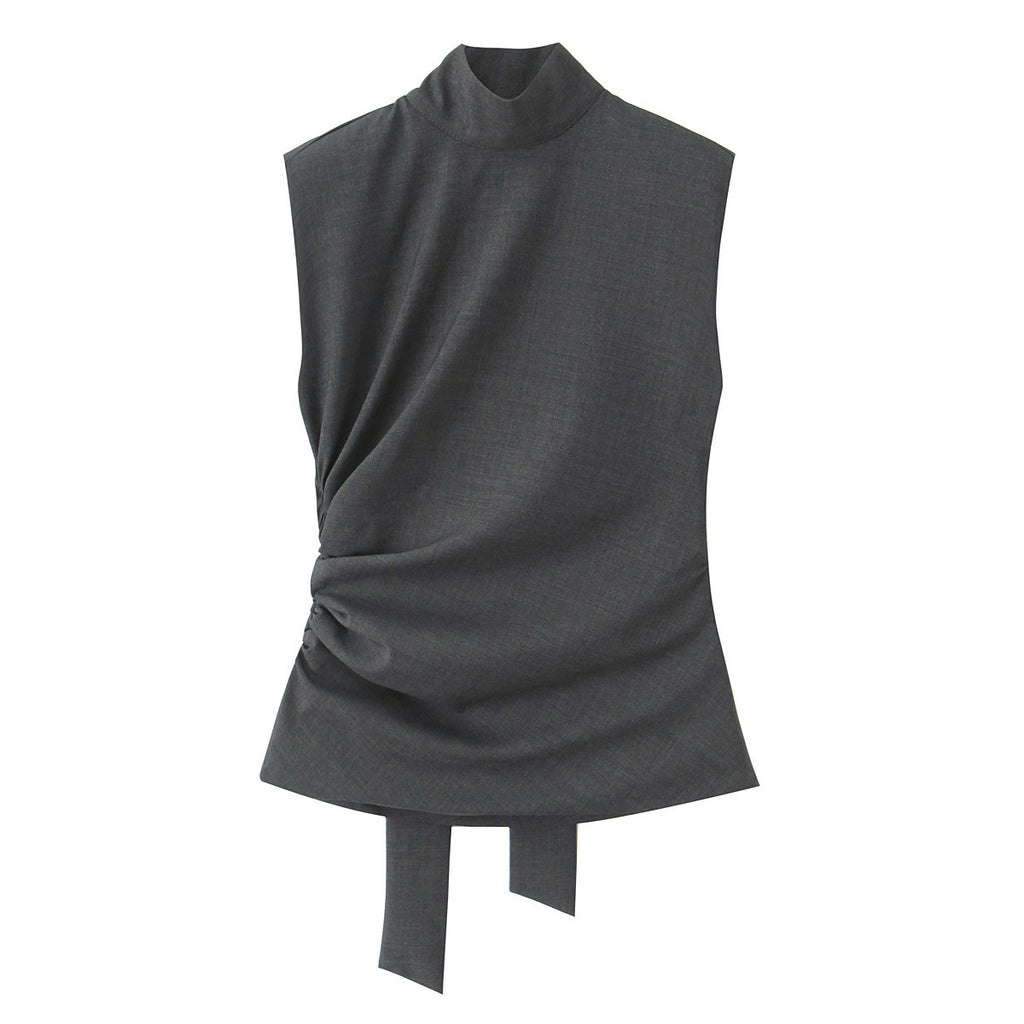 Minimally designed sleeveless top with shoulder pads for women's clothing