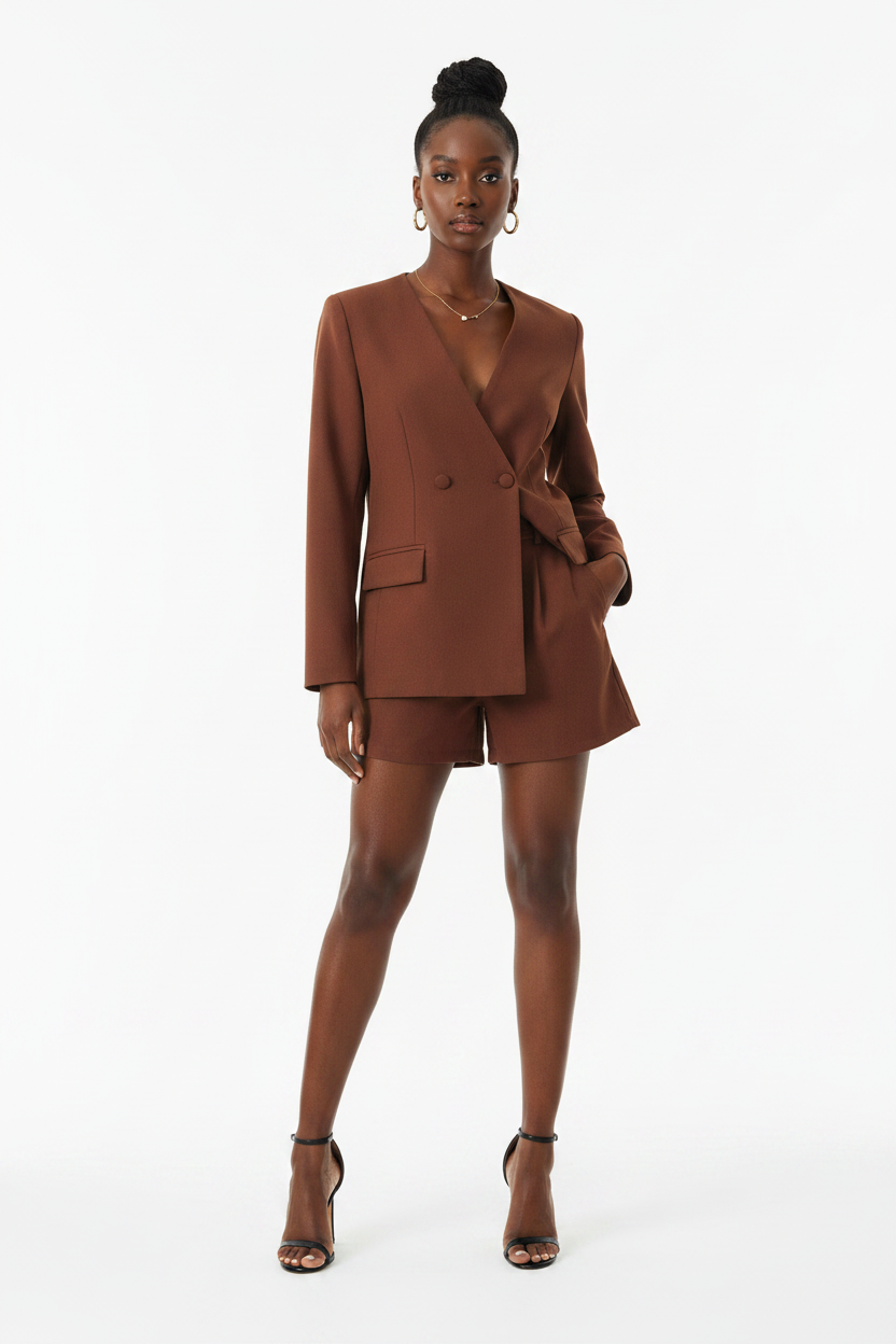 Sara Elegant linen cotton V-neck suit+shorts set