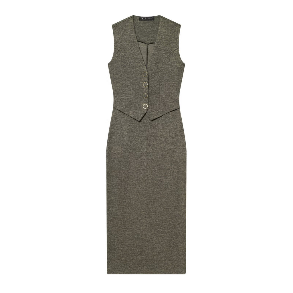 Sandra V-neck sleeveless button up MIDI dress