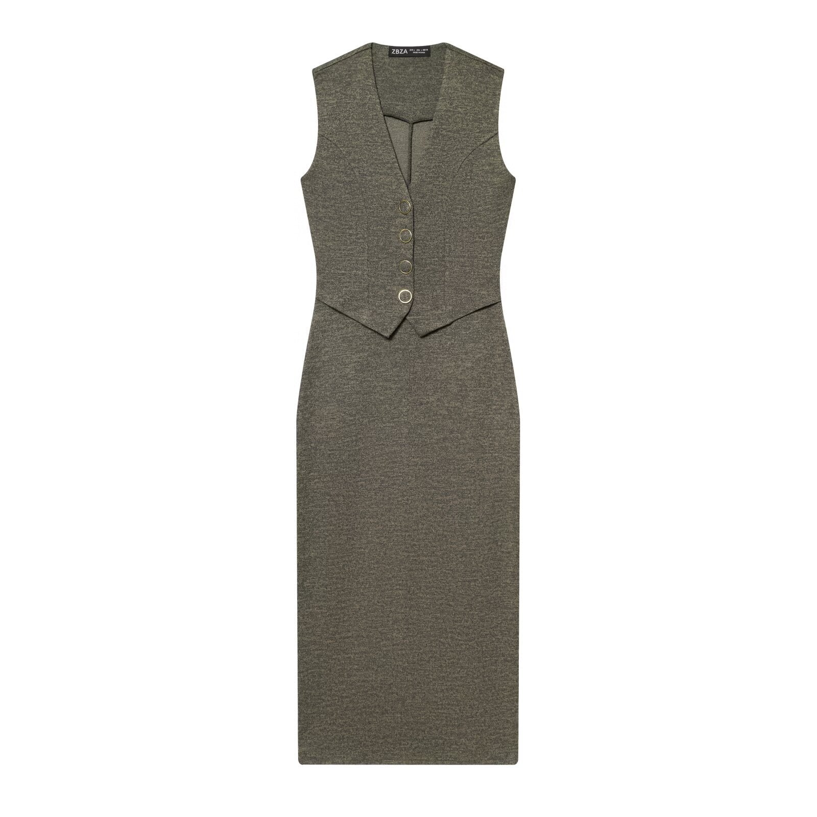 Sandra V-neck sleeveless button up MIDI dress