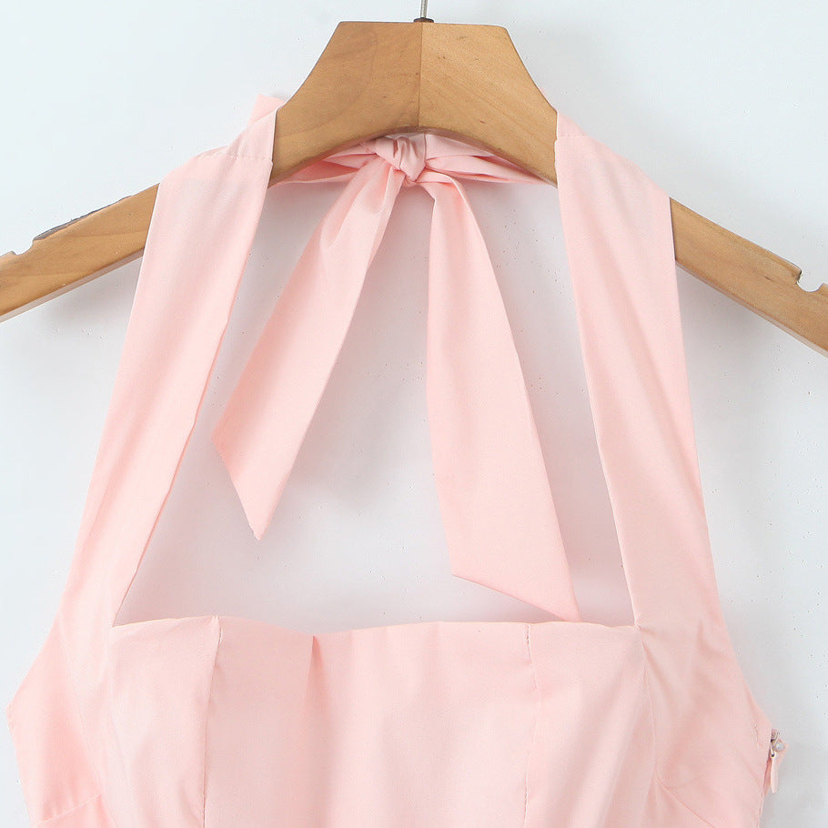 Aria Pastel Pink Halter Midi Dress