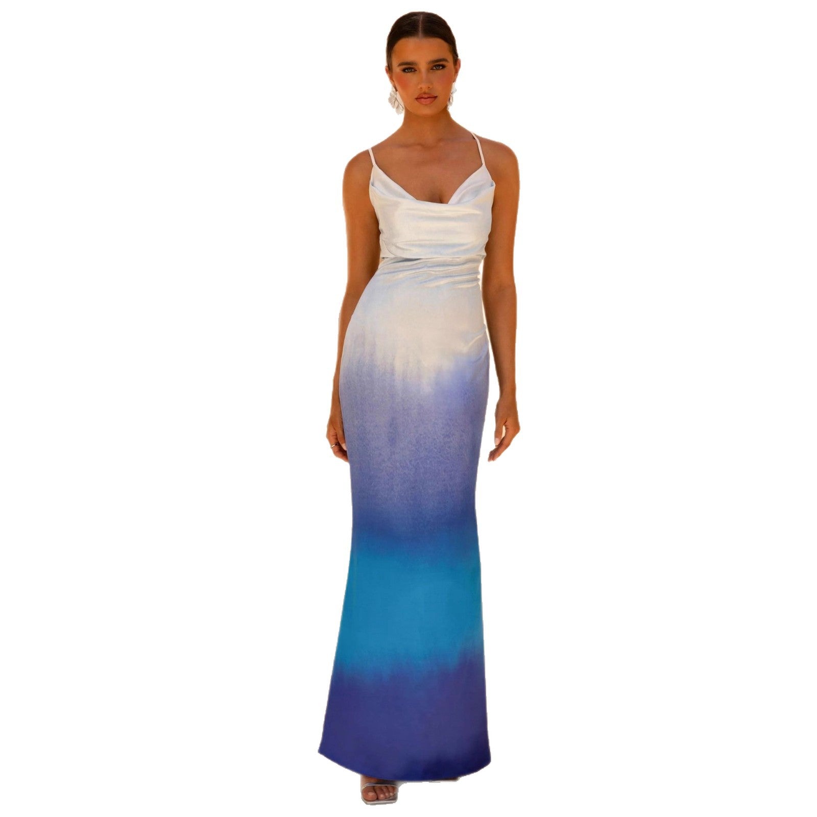 Sexy Gradient Backless Satin Strap Dress for Women
