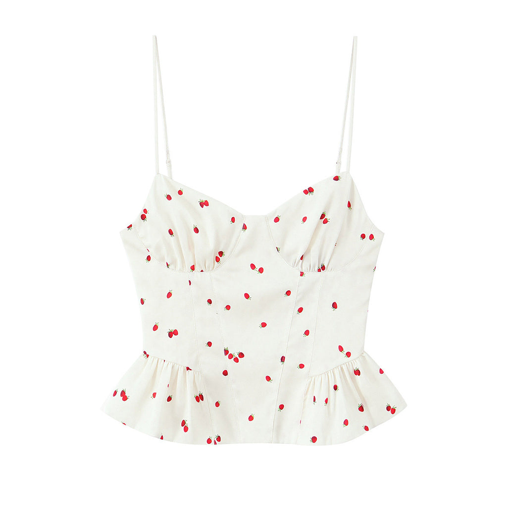 Strawberry print layered texture camisole top