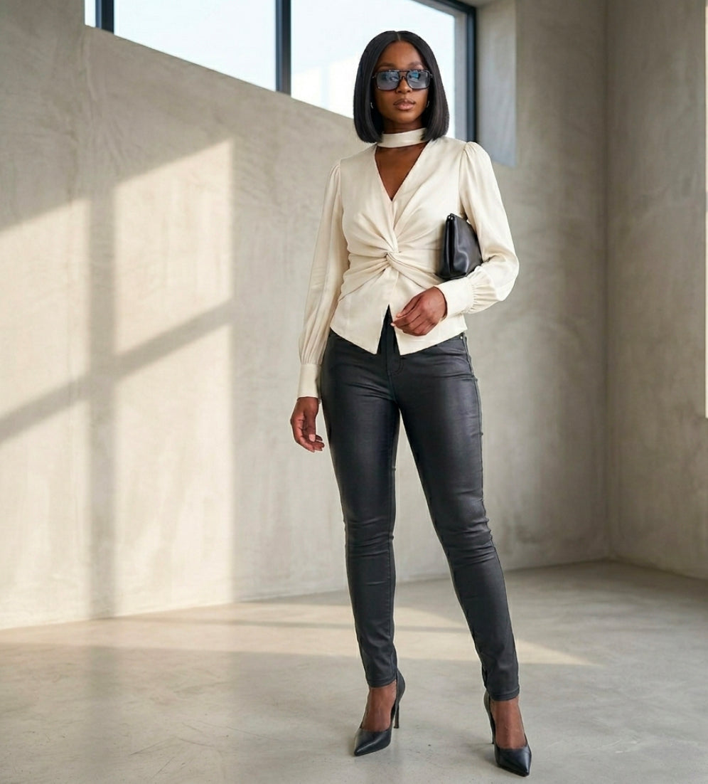 High-Waisted Solid Color Leather Casual Skinny Pants for Women Versatile and Stylish Long Trousers