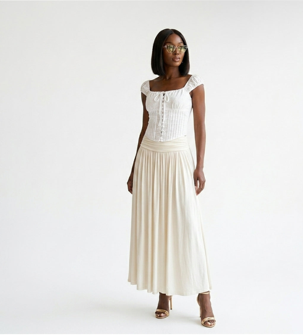 Low waist Serene Drape Micro-Pleat Maxi Skirt