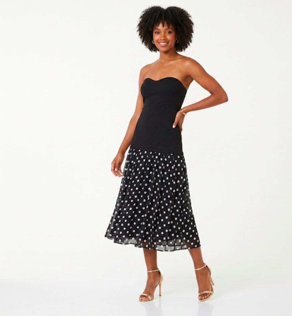 Dora Summer polka dot patchwork strapless dress