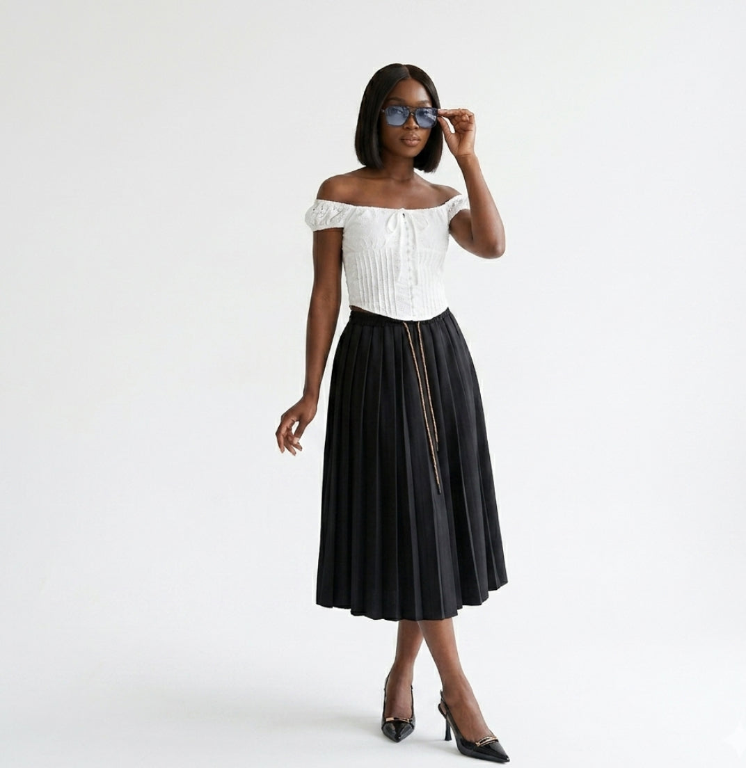 Brooklyn" Drawstring Pleated Tennis Skirt