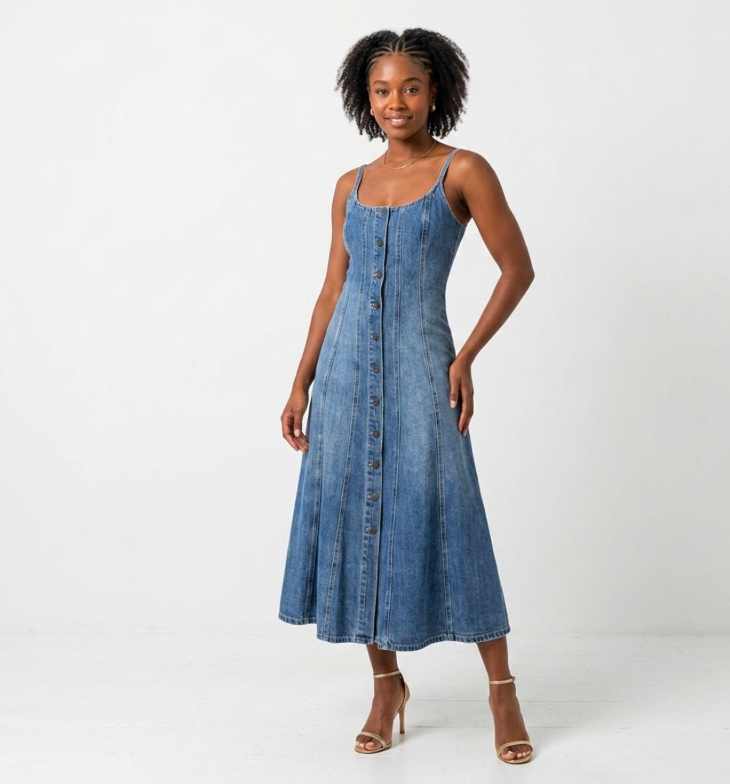 Rita Retro style dress with front buckle and suspender straps