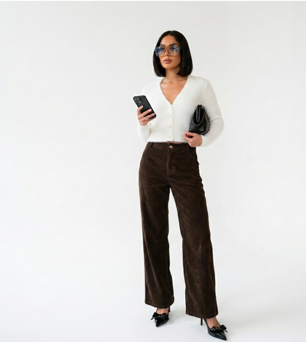 V-neck long sleeved cardigan sweater