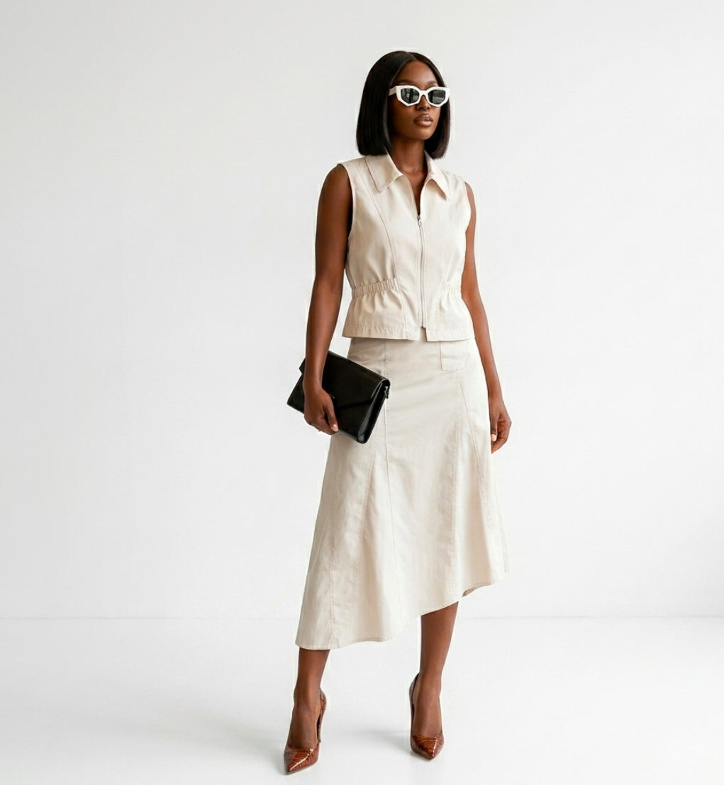 Collar jacket vest+skirt set