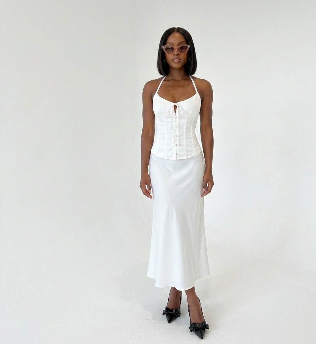 "Isla" Satin Halter adjustable Corset Top